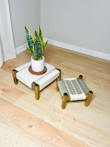 Mid-Century Modern Style Woven Indoor Plant Stands  (set of 2)