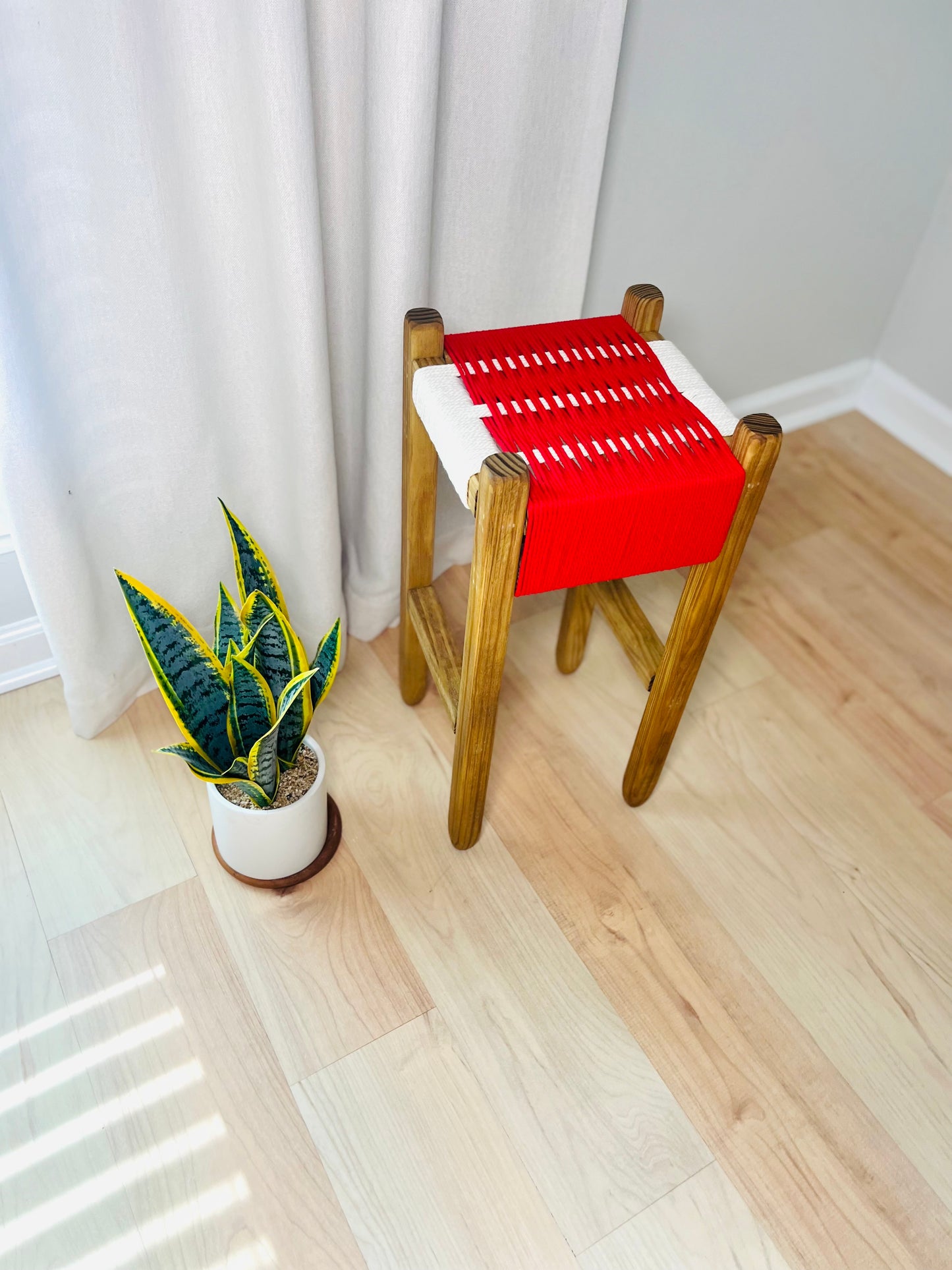 Mid-Century Modern Style Indoor Woven Plant Stand