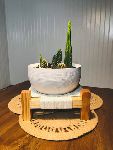 Mid-Century Modern Style Woven Indoor Plant Stand