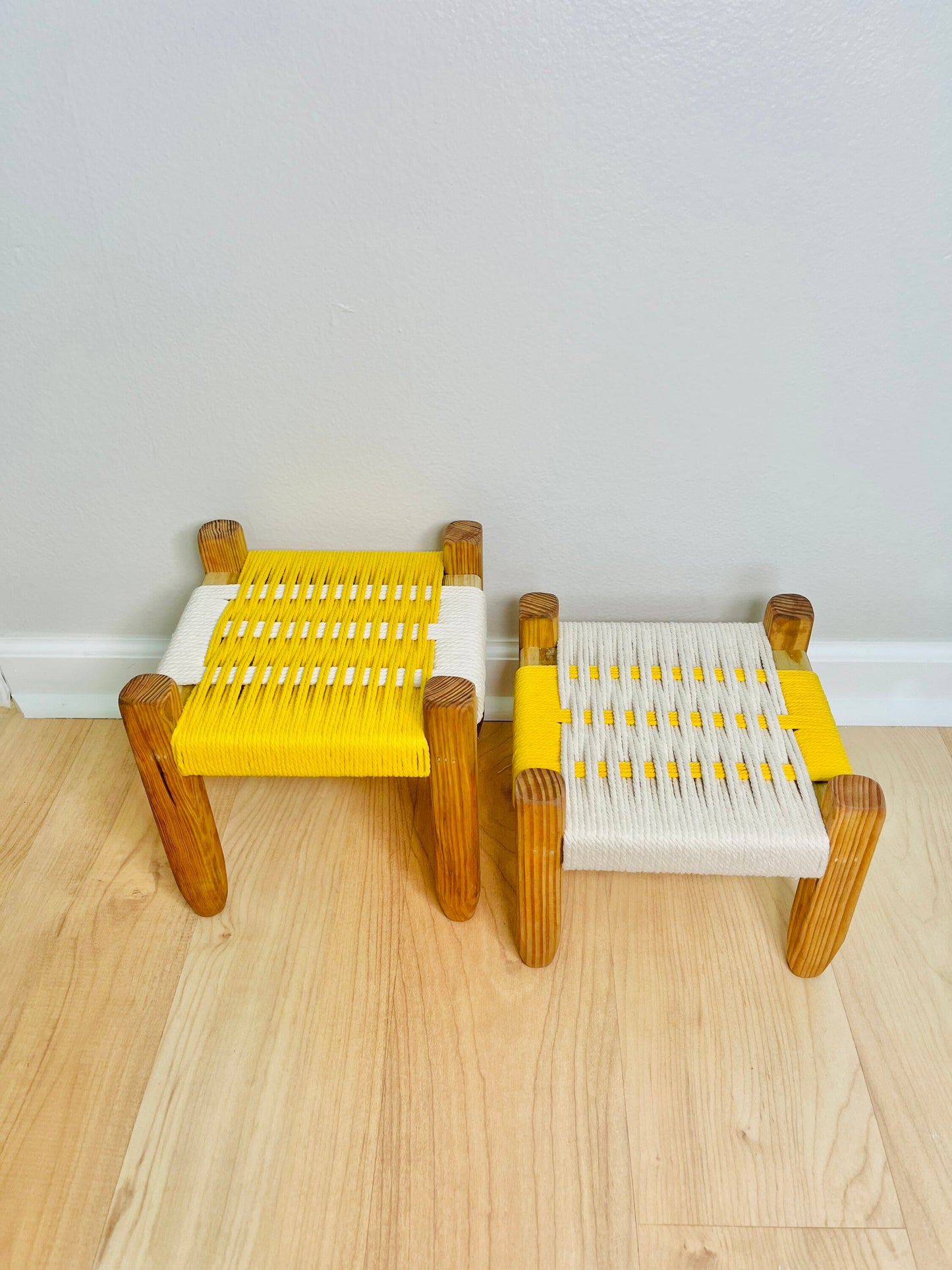 Mid-Century Modern Woven Plant Indoor Stands (set of 2)