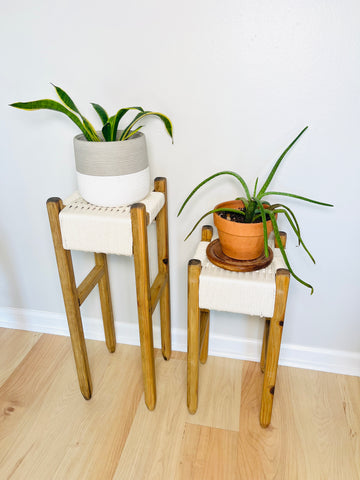 Mid-Century Modern Style Woven Indoor Plant Stands (tall set of 2)