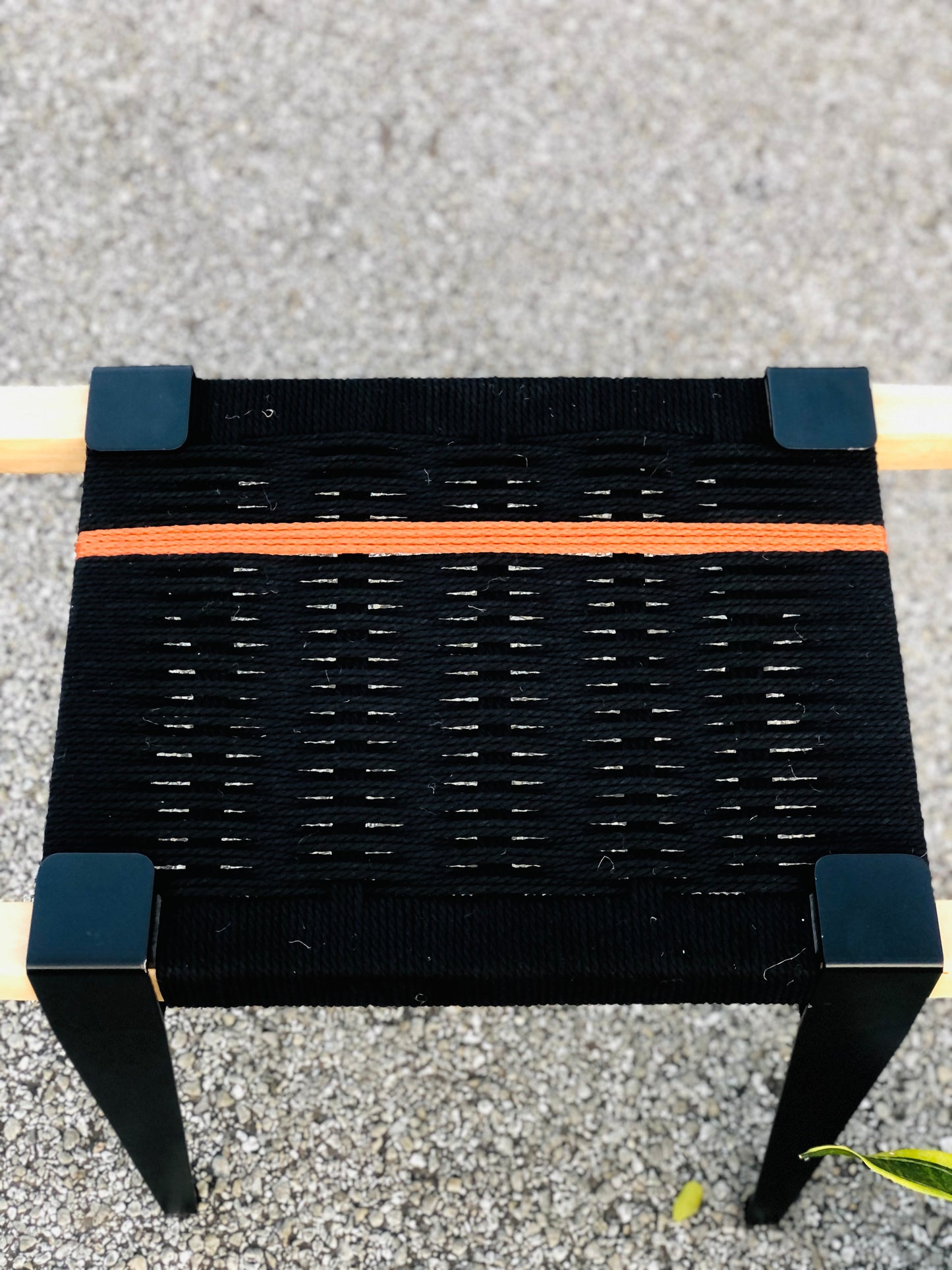 Mid Century Bench | Custom Size Woven Entryway Seating With Matte Black Legs