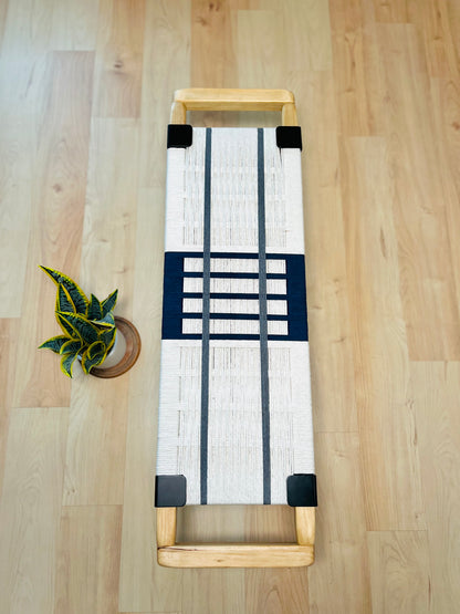 Mid Century Bench | Custom Size Woven Entryway Seating With Matte Black Legs