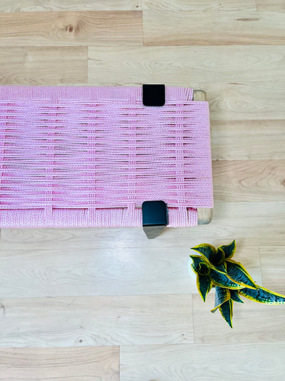 Mid Century Bench | Custom Size Woven Entryway Seating With Matte Black Legs