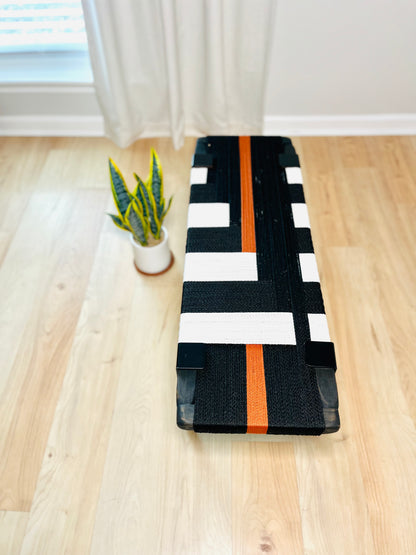Mid Century Bench | Custom Size Woven Entryway Seating With Matte Black Legs