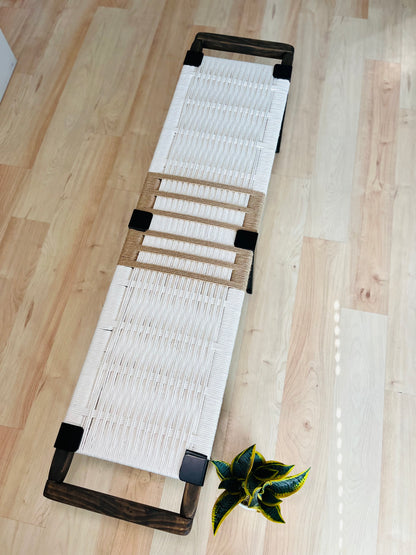 Mid Century Bench | Custom Size Woven Entryway Seating With Matte Black Legs