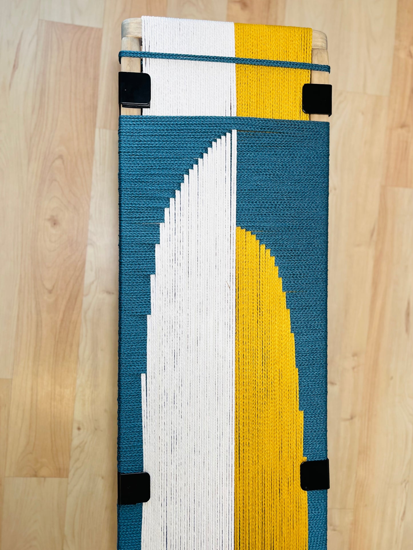 Mid Century Bench | Custom Size Woven Entryway Seating With Matte Black Legs