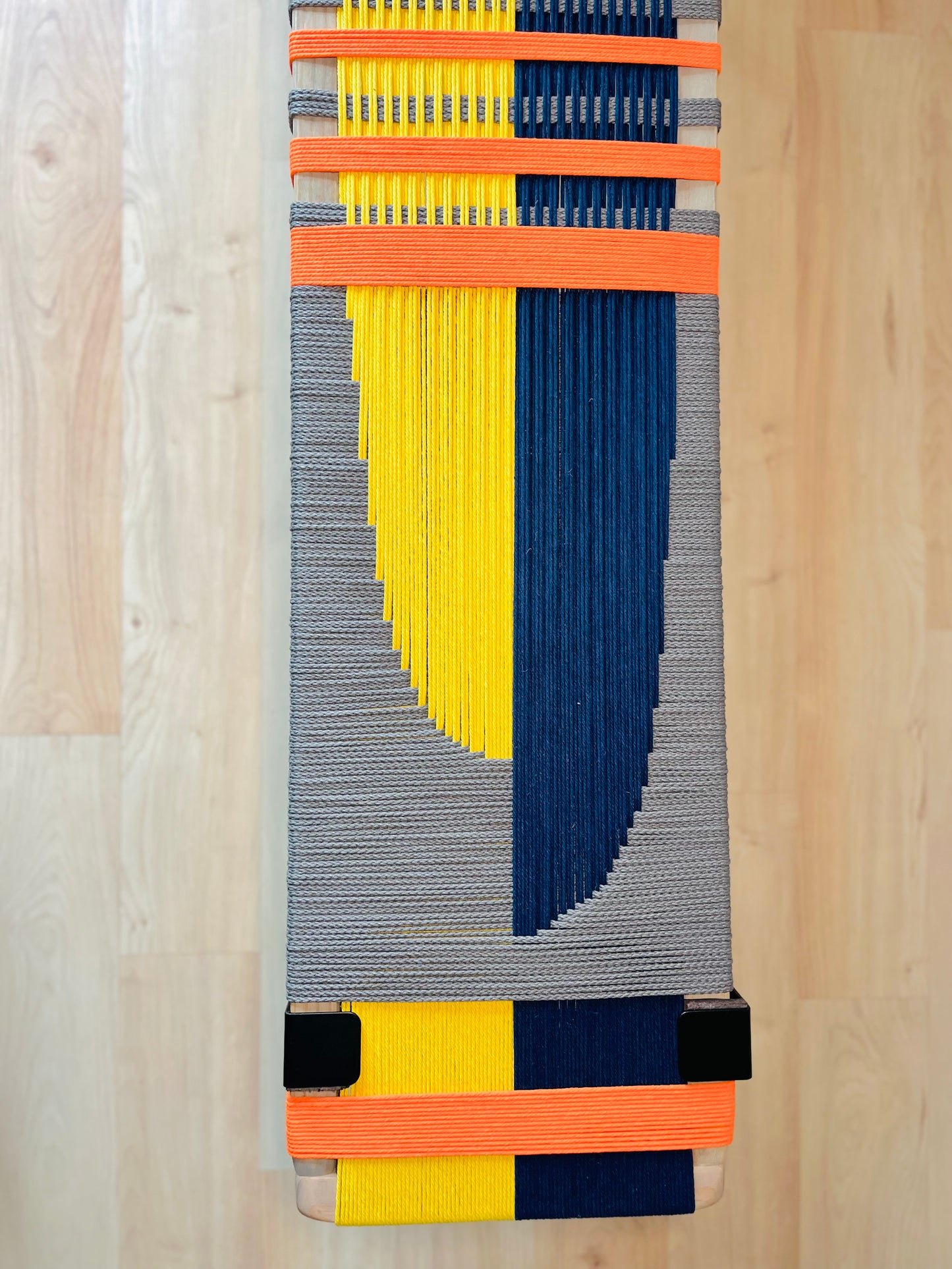 Mid Century Bench | Custom Size Woven Entryway Seating With Matte Black Legs