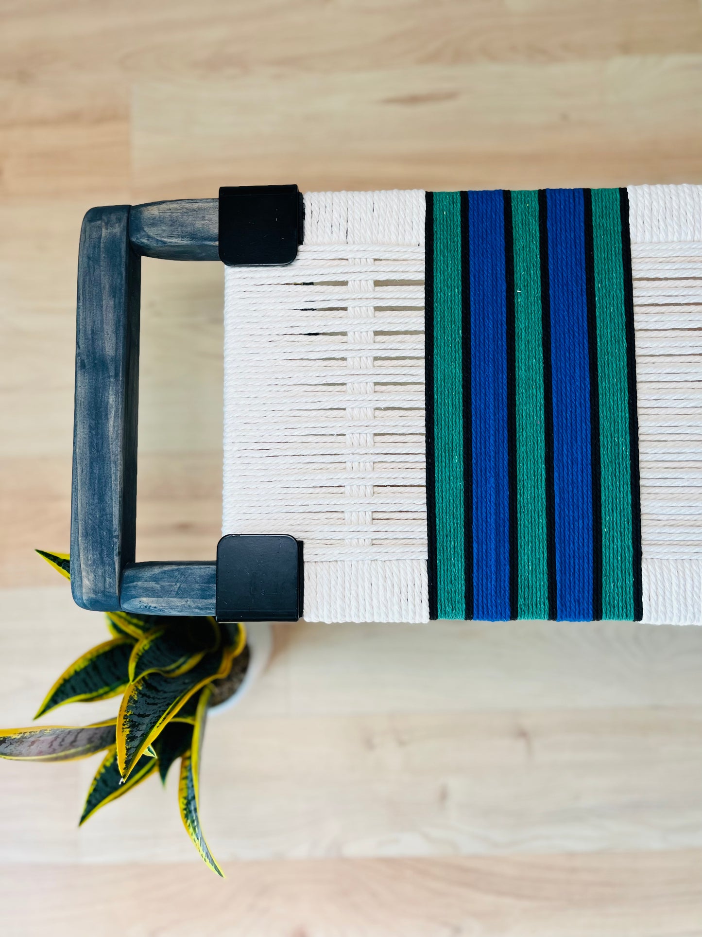 Mid Century Bench | Custom Size Woven Entryway Seating With Matte Black Legs