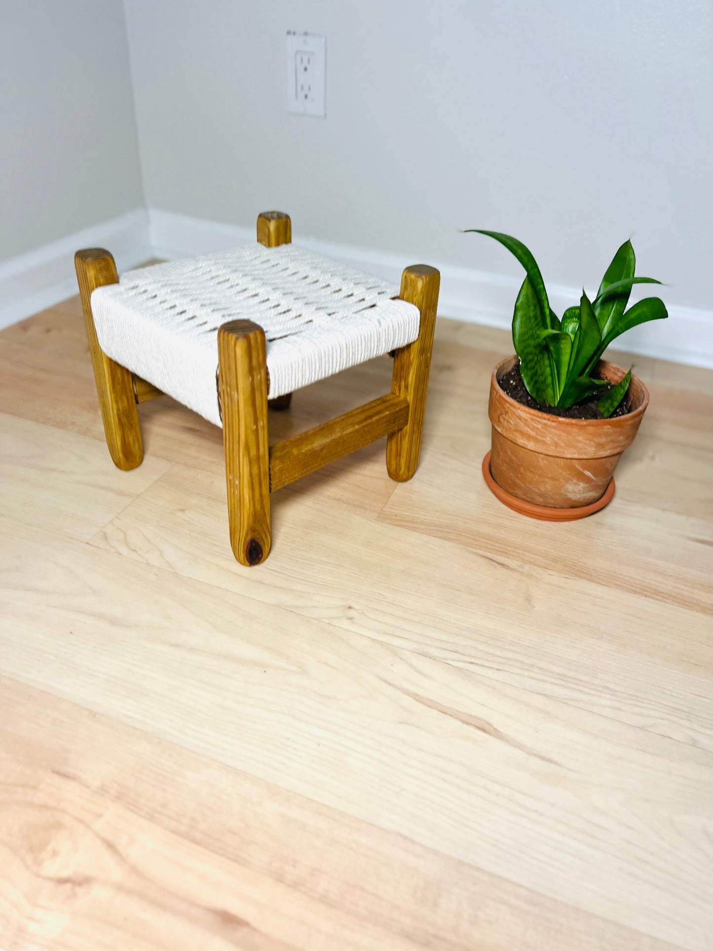 Mid-Century Modern Style Indoor Woven Plant Stand