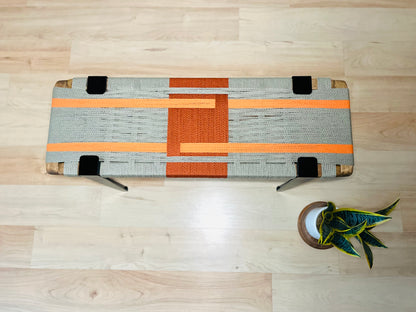 Mid Century Bench | Custom Size Woven Entryway Seating With Matte Black Legs