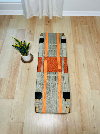 Mid Century Bench | Custom Size Woven Entryway Seating With Matte Black Legs