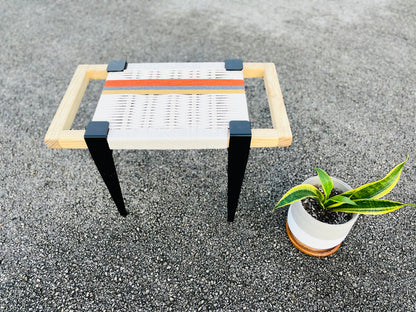 Mid Century Bench | Custom Size Woven Entryway Seating With Matte Black Legs