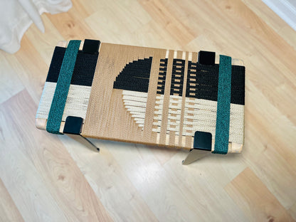 Mid Century Bench | Custom Size Woven Entryway Seating With Matte Black Legs