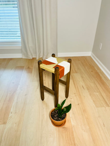 Mid-Century Modern Style Indoor Woven Plant Stand