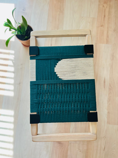 Mid Century Bench | Custom Size Woven Entryway Seating With Matte Black Legs