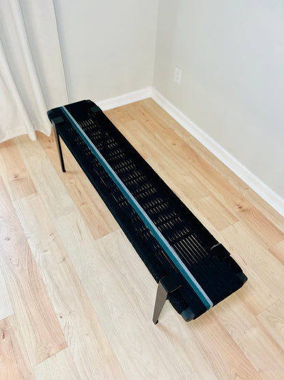 Mid Century Bench | Custom Size Woven Entryway Seating With Matte Black Legs