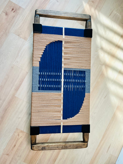 Mid Century Bench | Custom Size Woven Entryway Seating With Matte Black Legs