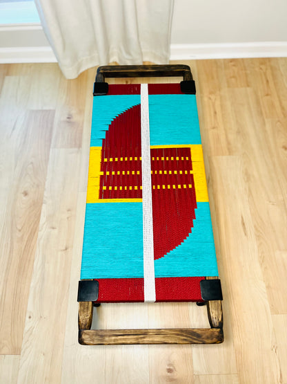 Mid Century Bench | Custom Size Woven Entryway Seating With Matte Black Legs