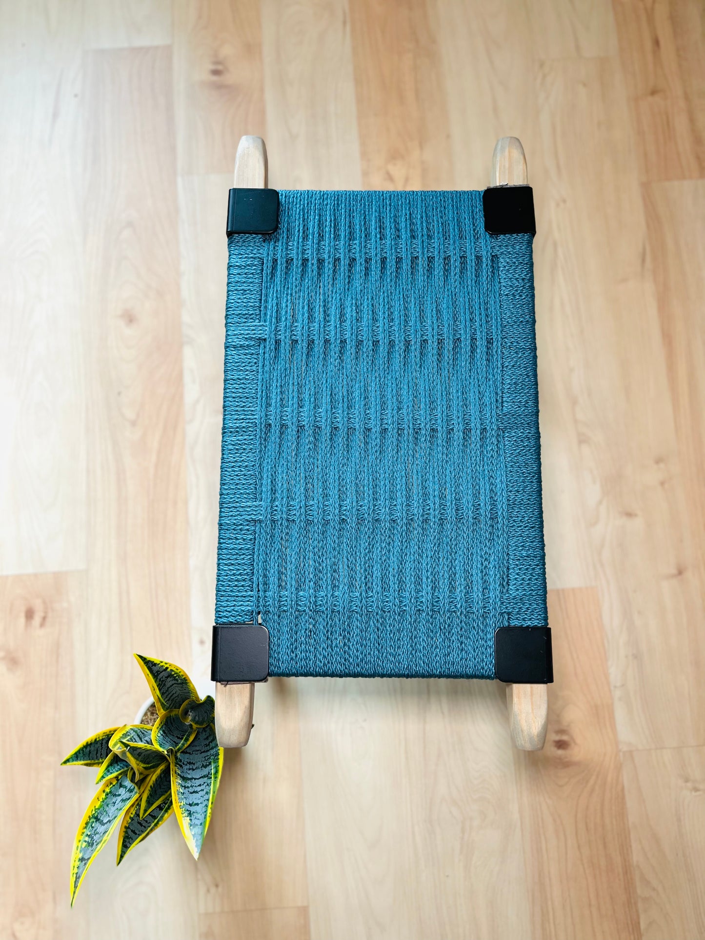 Mid Century Bench | Custom Size Woven Entryway Seating With Matte Black Legs