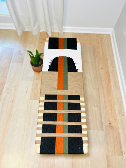 Mid Century Bench | Custom Size Woven Entryway Seating With Matte Black Legs