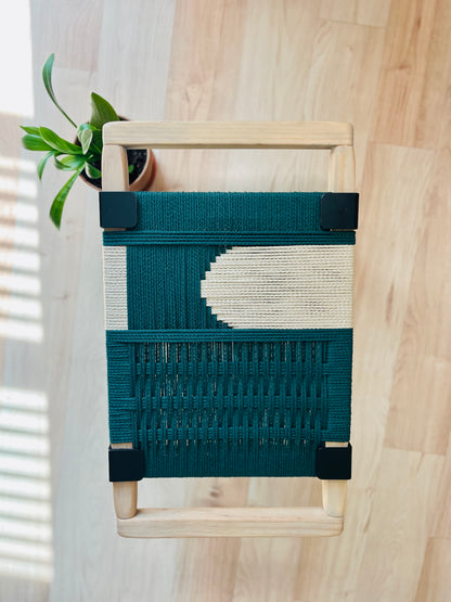 Mid Century Bench | Custom Size Woven Entryway Seating With Matte Black Legs
