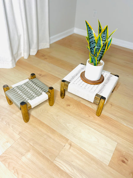 Mid-Century Modern Style Woven Indoor Plant Stands  (set of 2)