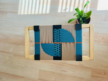 Mid Century Bench | Custom Size Woven Entryway Seating With Matte Black Legs