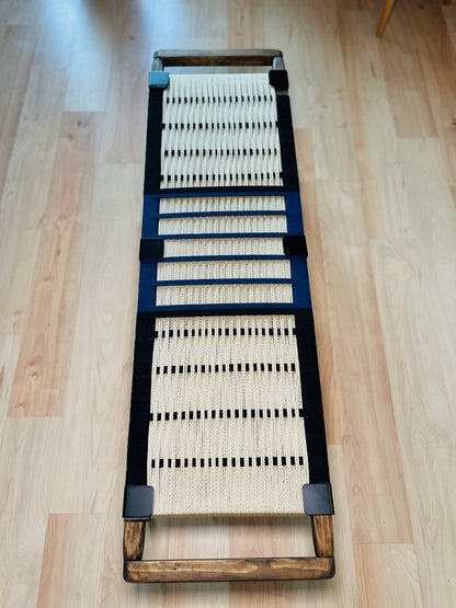 Mid Century Bench | Custom Size Woven Entryway Seating With Matte Black Legs