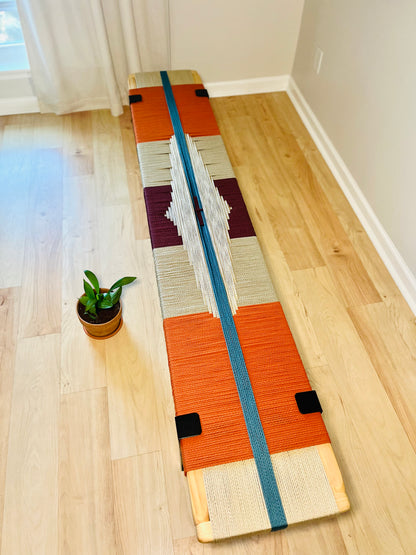 Mid Century Bench | Custom Size Woven Entryway Seating With Matte Black Legs