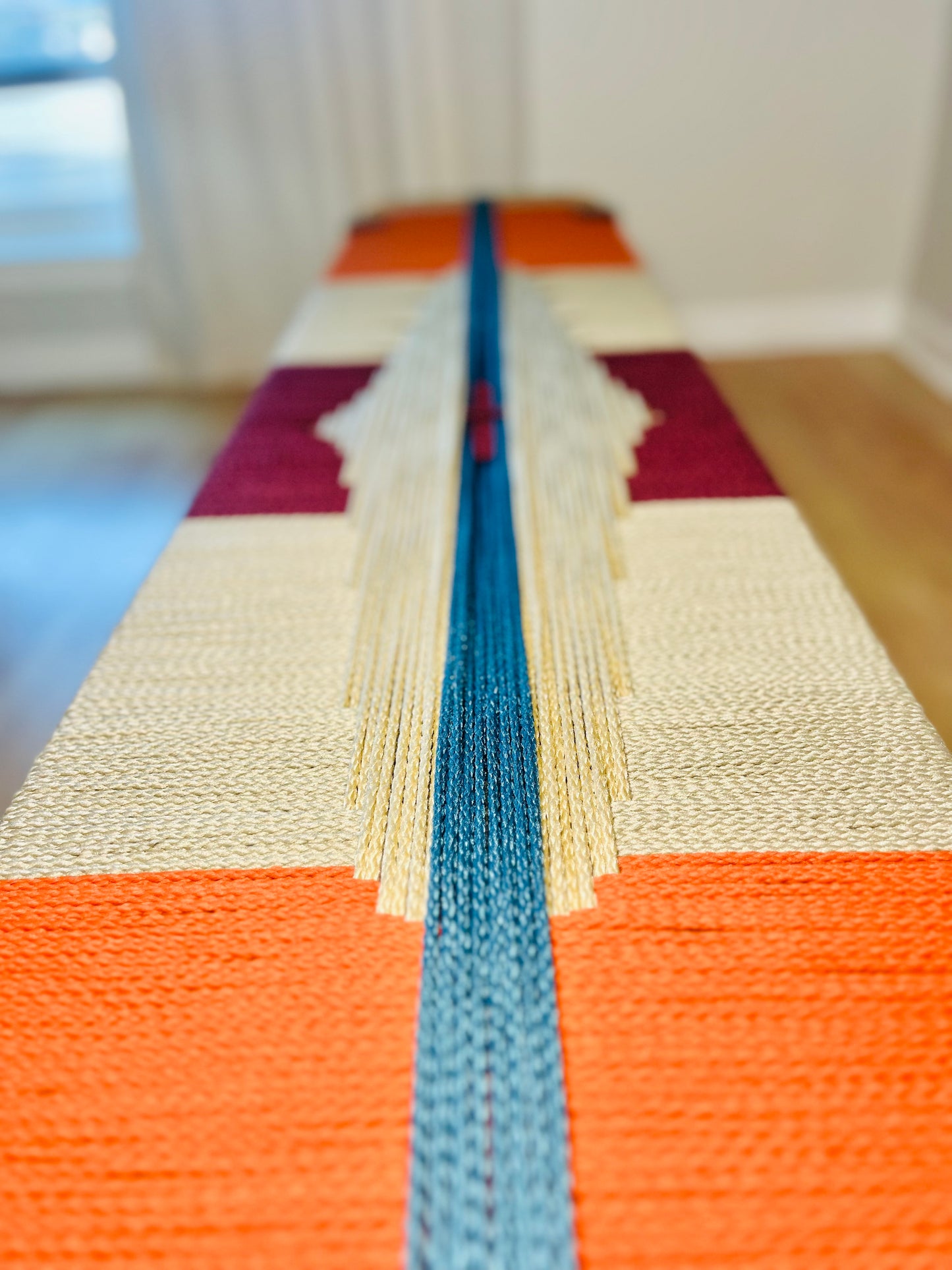 Mid Century Bench | Custom Size Woven Entryway Seating With Matte Black Legs