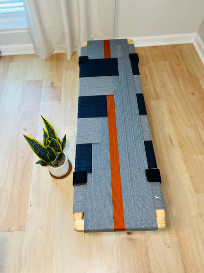 Mid Century Bench | Custom Size Woven Entryway Seating With Matte Black Legs