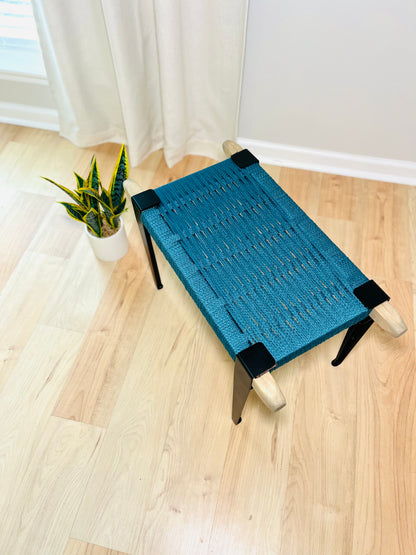 Mid Century Bench | Custom Size Woven Entryway Seating With Matte Black Legs