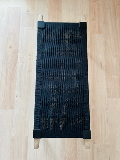 Mid Century Bench | Custom Size Woven Entryway Seating With Matte Black Legs