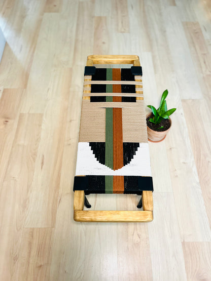 Mid Century Bench | Custom Size Woven Entryway Seating With Matte Black Legs