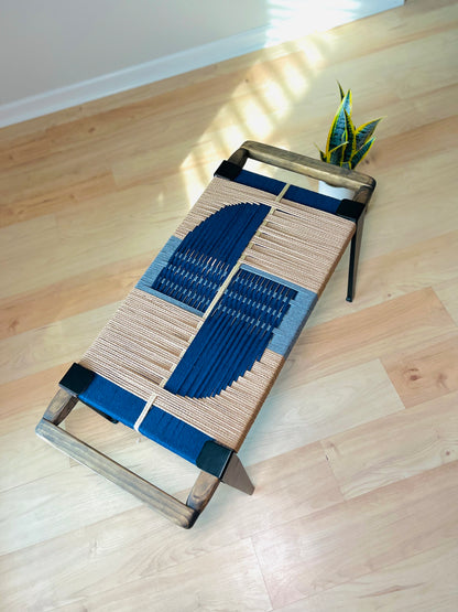 Mid Century Bench | Custom Size Woven Entryway Seating With Matte Black Legs