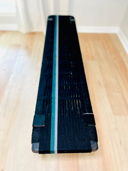 Mid Century Bench | Custom Size Woven Entryway Seating With Matte Black Legs