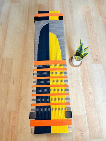 Mid Century Bench | Custom Size Woven Entryway Seating With Matte Black Legs