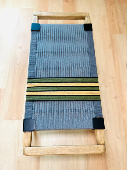 Mid Century Bench | Custom Size Woven Entryway Seating With Matte Black Legs