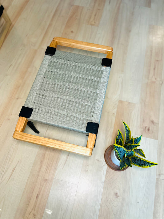 Mid Century Bench | Custom Size Woven Entryway Seating With Matte Black Legs