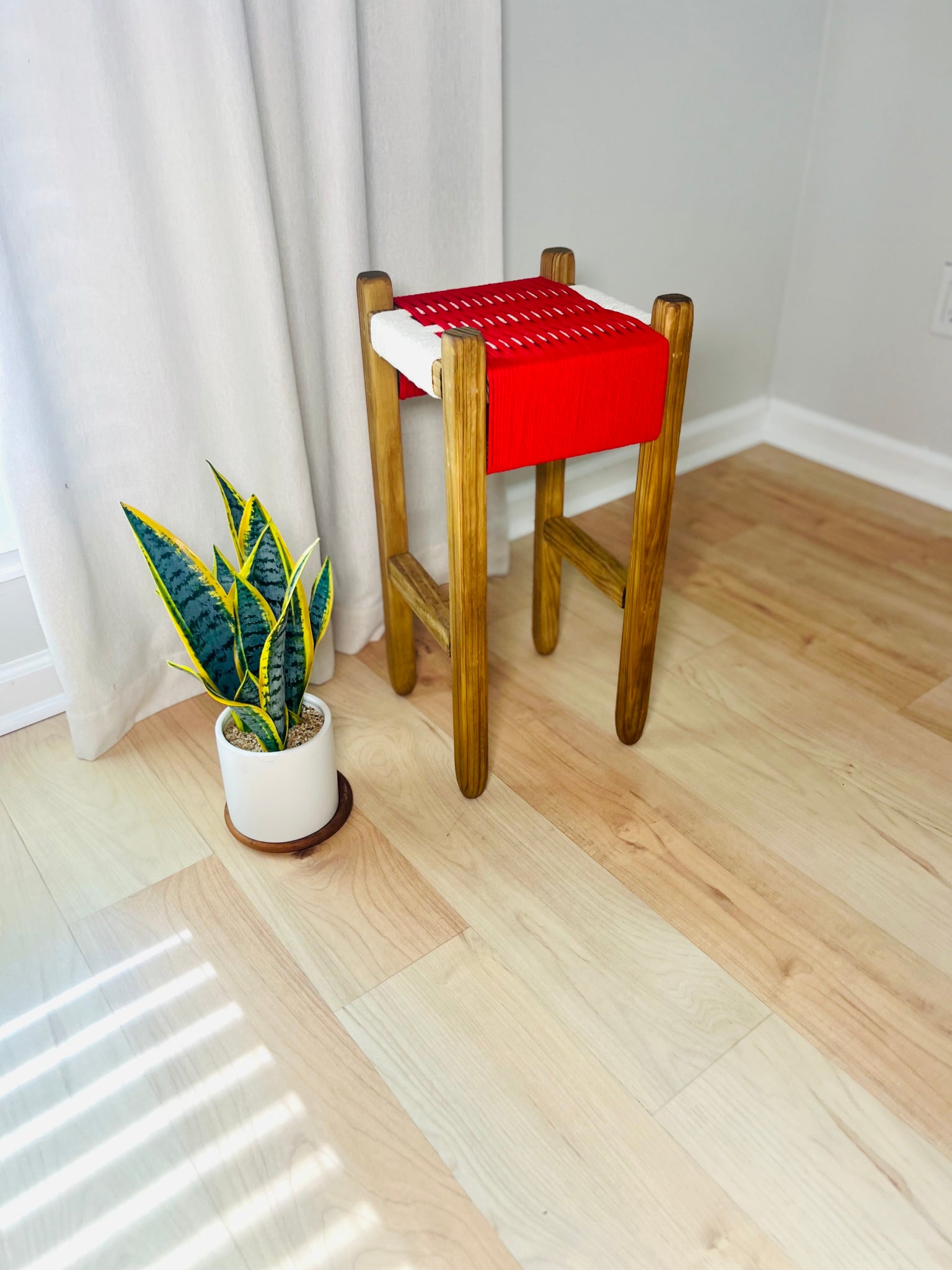 Mid-Century Modern Style Indoor Woven Plant Stand