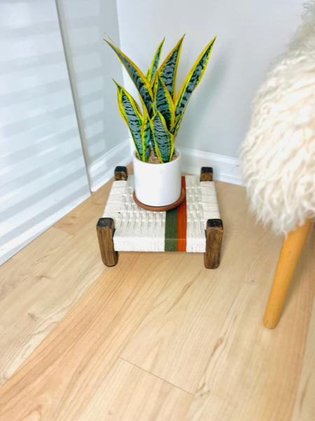 Mid-Century Modern Style Woven Indoor Plant Stand