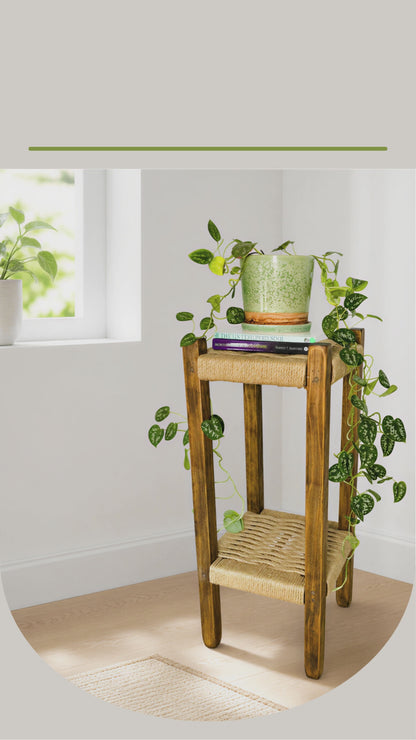 Mid-Century Modern Style Woven Indoor Plant Stands (tall set of 2)