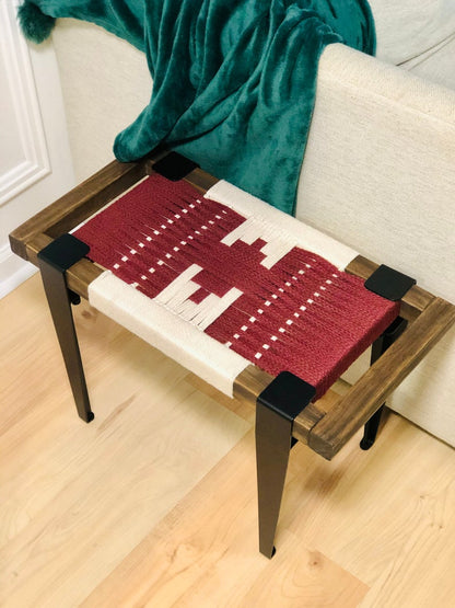 Mid Century Bench | Custom Size Woven Entryway Seating With Matte Black Legs