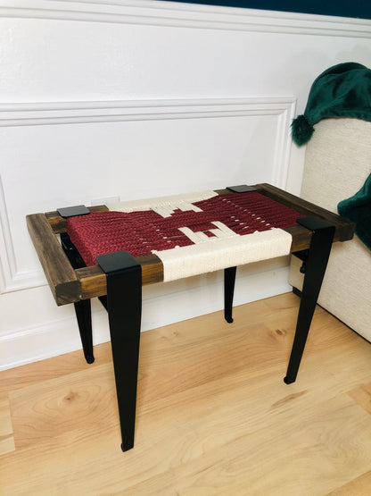 Mid Century Bench | Custom Size Woven Entryway Seating With Matte Black Legs