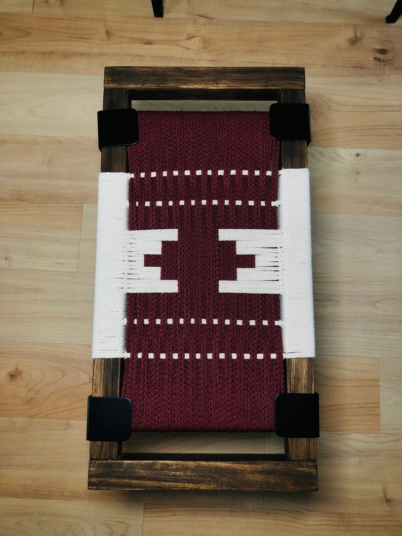Mid Century Bench | Custom Size Woven Entryway Seating With Matte Black Legs