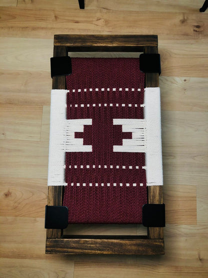 Mid Century Bench | Custom Size Woven Entryway Seating With Matte Black Legs