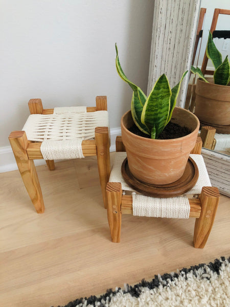 Mid-Century Modern Style Woven Plant Indoor Stands (set of 2)