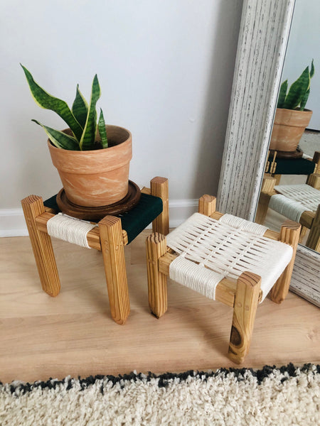 Mid-Century Modern Style Woven Plant Indoor Stands (set of 2)