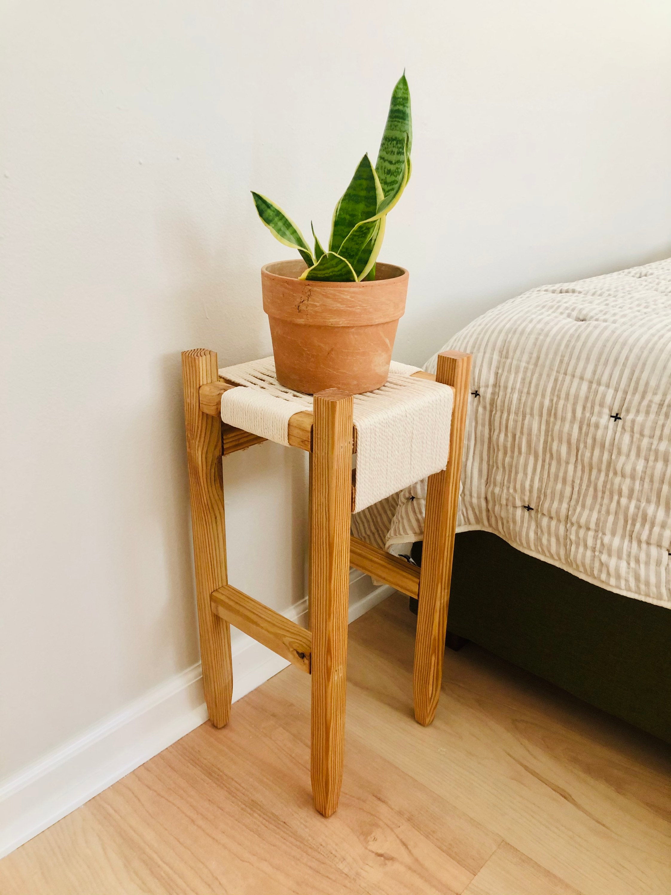 Mid-Century Modern Style Indoor Woven Plant Stand – The Wood and Weave Shop